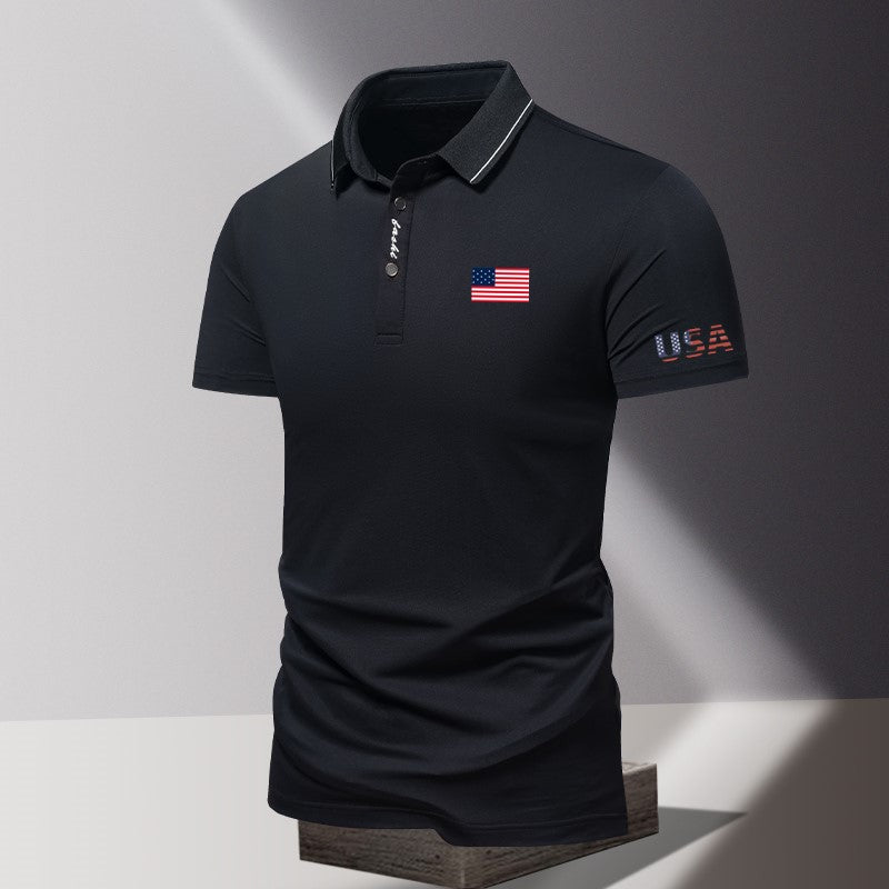 Men's Patriotic American Flag Polo Shirt – Short Sleeve Classic Fit USA Flag Tee for 4th of July & Everyday Wear