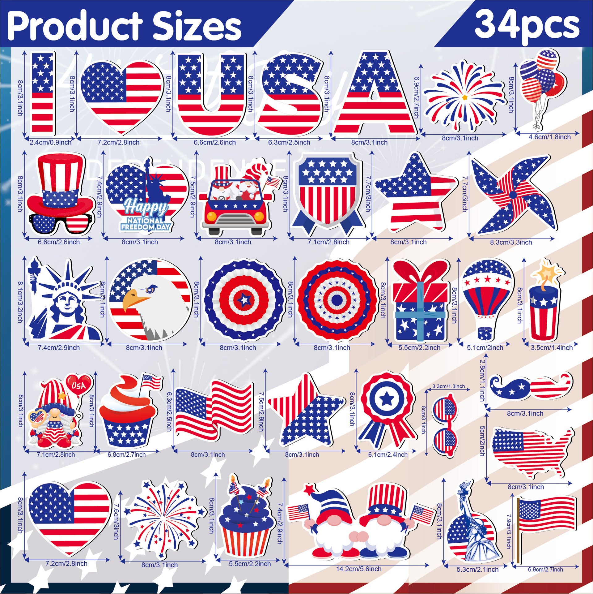 4th of July Patriotic Fridge Magnets – Reusable Soft Magnetic Stickers for Independence Day Decorations