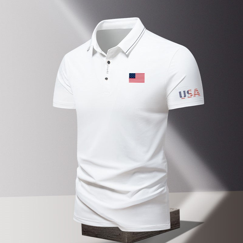 Men's Patriotic American Flag Polo Shirt – Short Sleeve Classic Fit USA Flag Tee for 4th of July & Everyday Wear