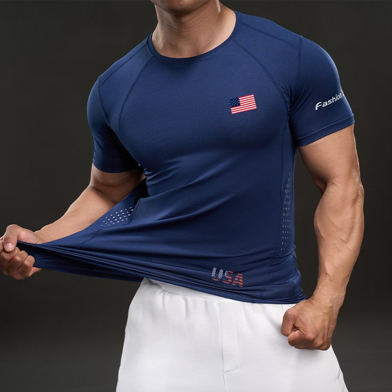 Men's Patriotic American Flag T-Shirt – USA Flag Graphic Tee with Chest Pocket – 4th of July Short Sleeve Shirt