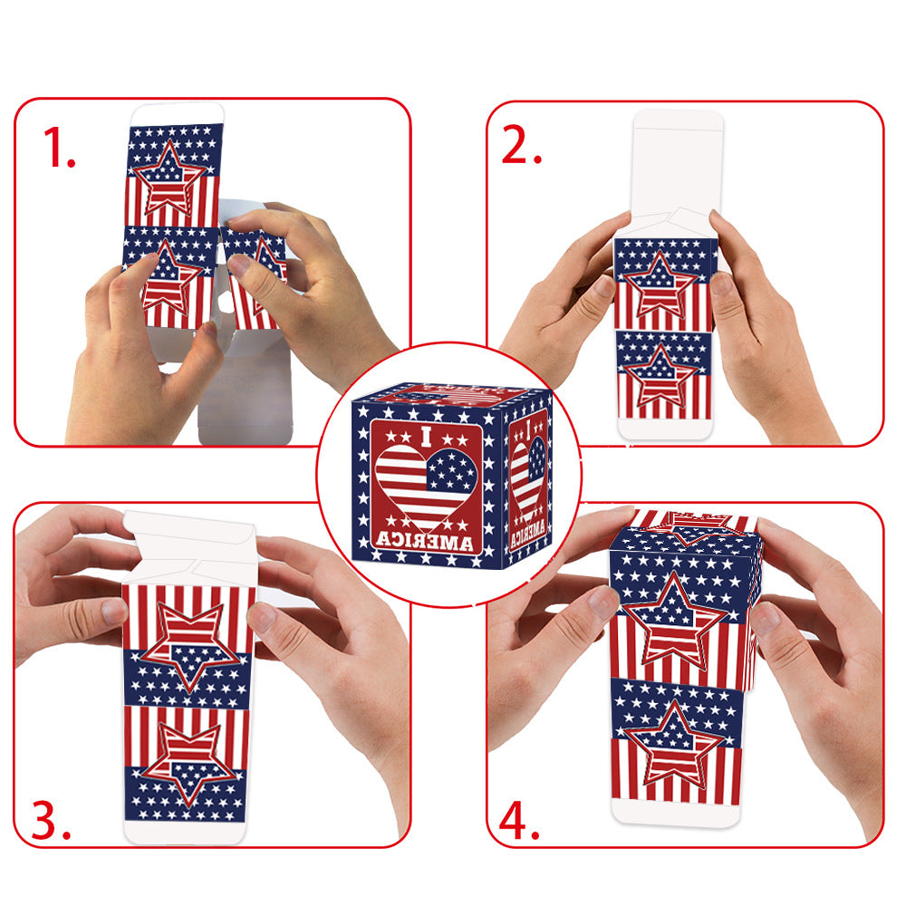 Patriotic Independence Day Candy Gift Boxes – Red, White & Blue Treat Packaging with Window Display