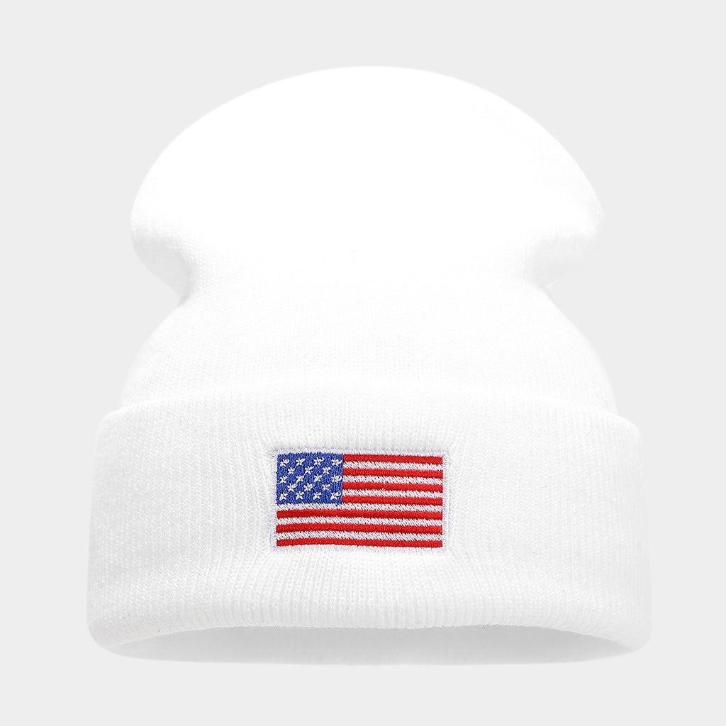 Patriotic Embroidered Flag Knit Beanie – Warm, Stylish, and Unisex Winter Hat