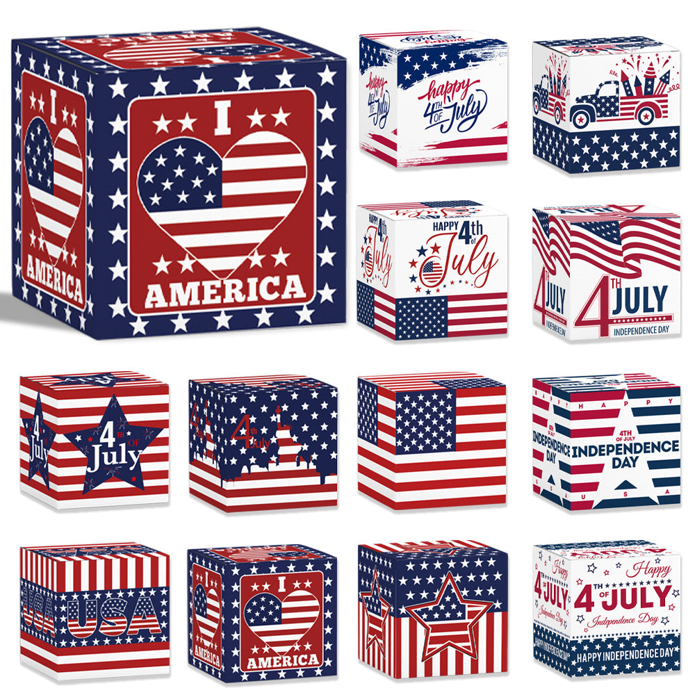 Patriotic Independence Day Candy Gift Boxes – Red, White & Blue Treat Packaging with Window Display